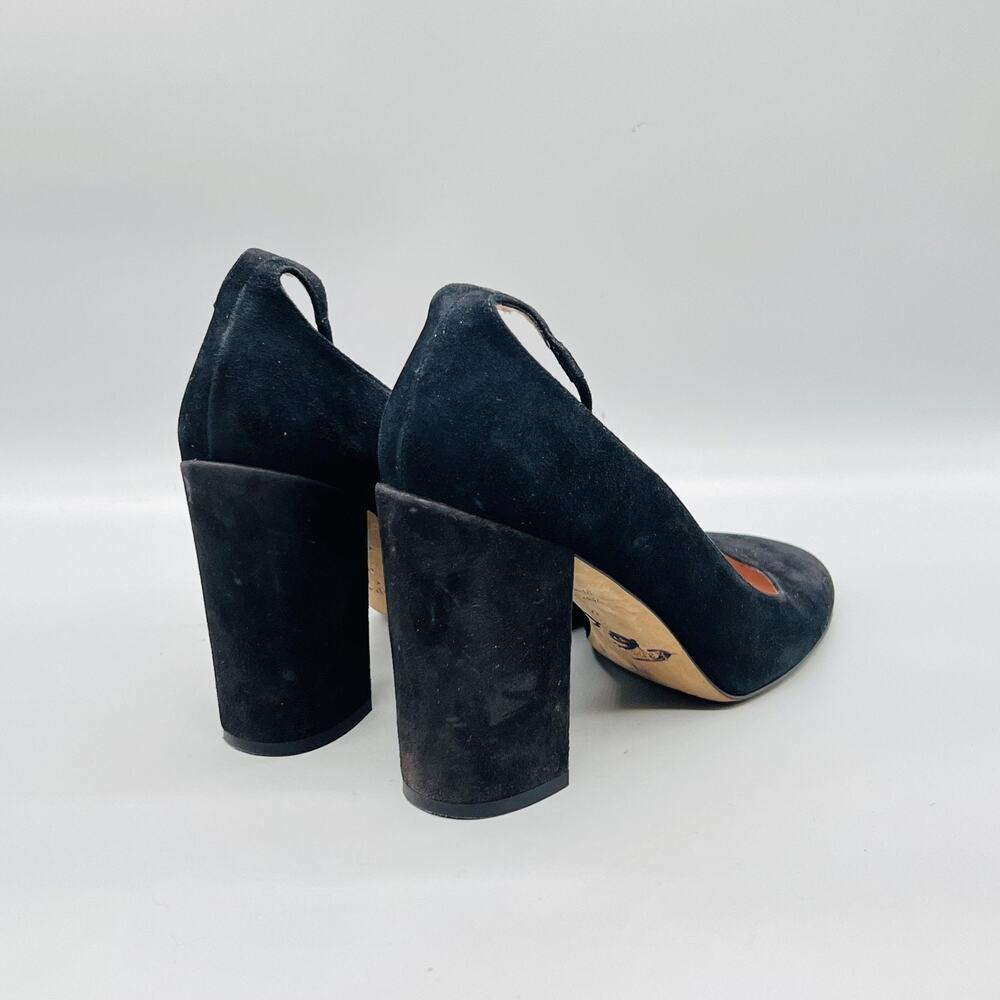 Kate Spade Shoes Womens 8 Black Suede Pearl Tie Strap Block Heel Pumps Italy - Picture 7 of 11